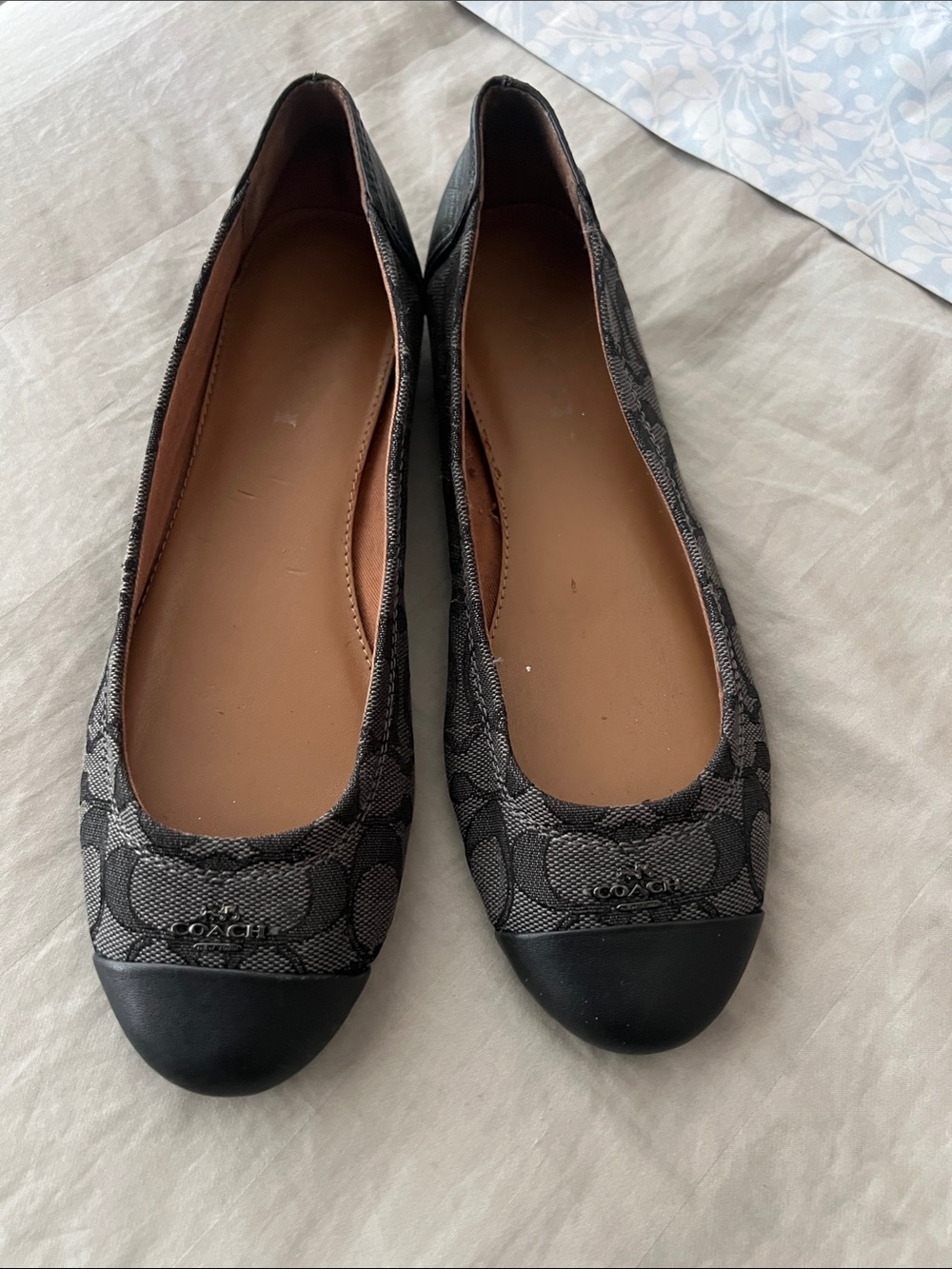 Coach Black & Gray Signature Cap-Toe Ballet Flats